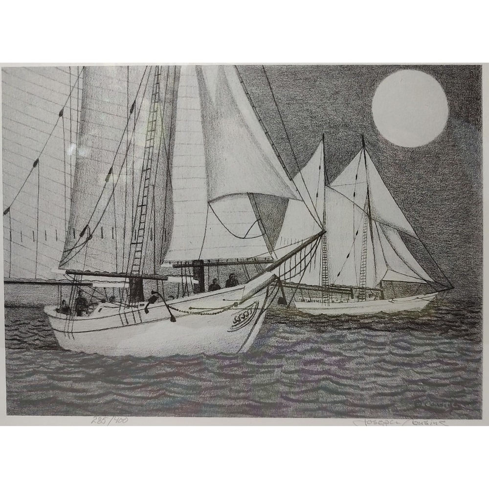 Joseph Cousins Sailboat Print Signed Sealed Numbered Two Sailboats Number‎ 285
